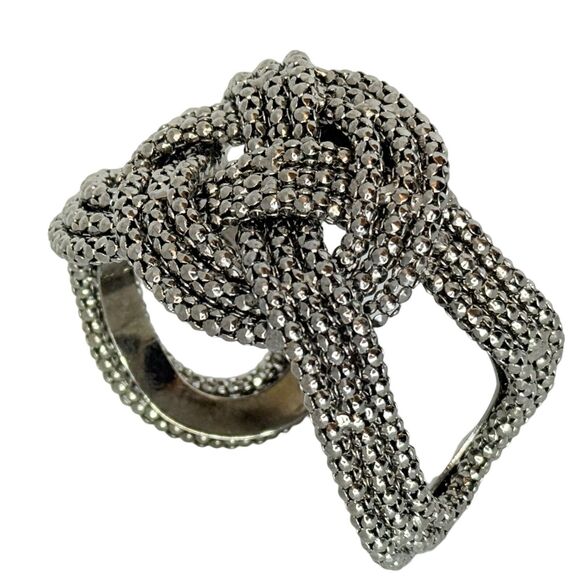 Gunmetal Wide Cuff Bracelet 7” Love Knot Ball Chain Gorpcore Braided Twist - Picture 9 of 10